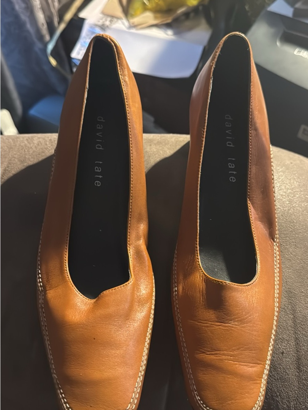 David Tate Cognac Leather Square-Toe Loafers